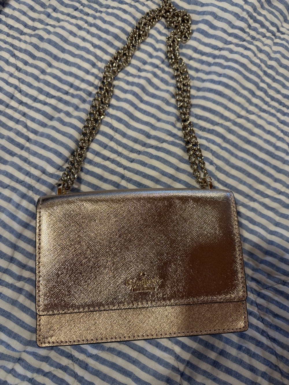 kate spade Rose Gold Metallic Crossbody Bag with Chain Strap